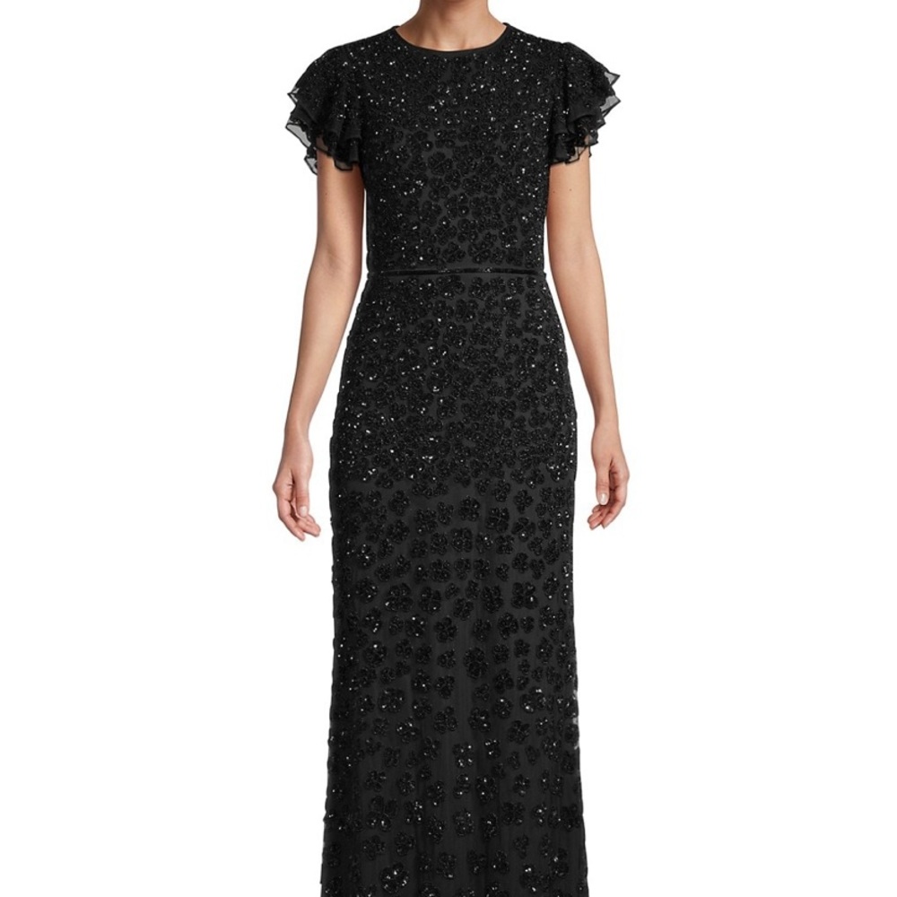 Mac Duggal novelty floral embroidery sequin column gown size 2